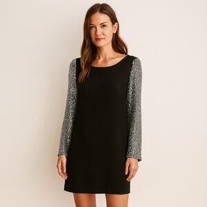 Parker Sequin Sleeve Open Back Cocktail Mini Dress Boat Neck Black Large